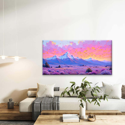 Purple Mountain Field View Wall Art Canvas Office Home Room Framed 120x60 cm - Bella Home Decor