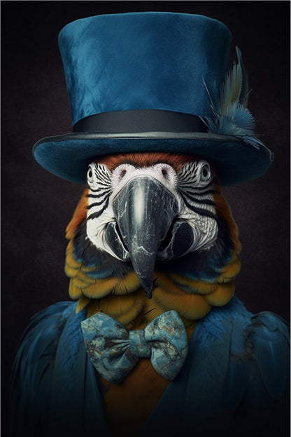 Araffe Wearing Blue Hat Macaw Bird 40x60cm Metal Print Ready to Hang