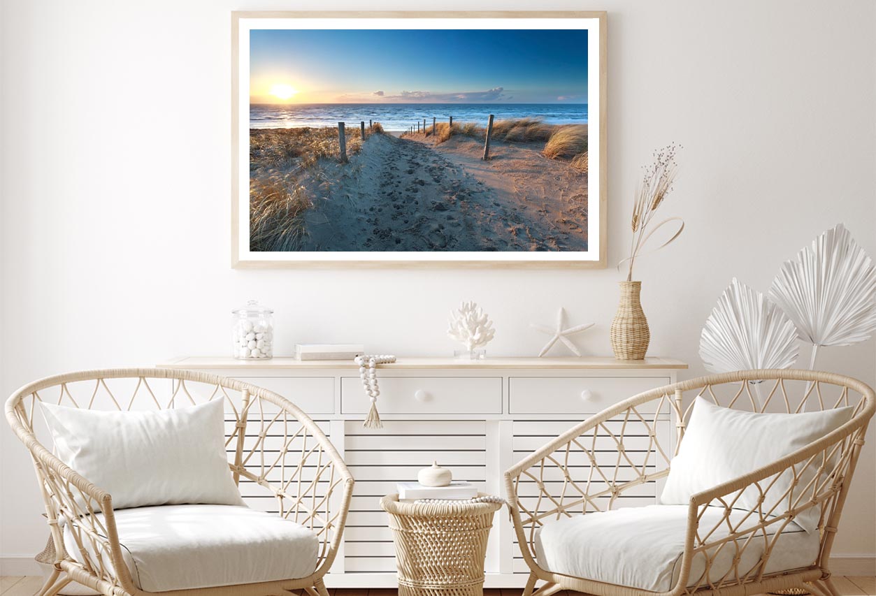 Path On Sand to Ocean Beach at Sunset, Netherlands Home Decor Premium Quality Poster Print Choose Your Sizes - Bella Home Decor