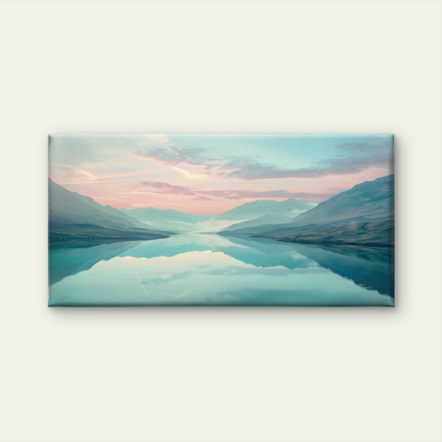 Misty Blue Mountain Lake View Wall Art Canvas Office Home Room Framed 120x60 cm