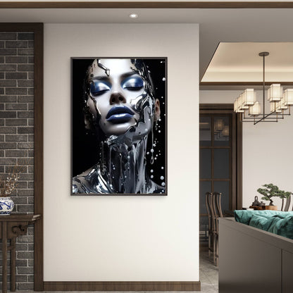 Modern Silver Blue-Eyed Woman with Dripping Paint Fashion Home Decor Premium Quality Poster Print Choose Your Sizes