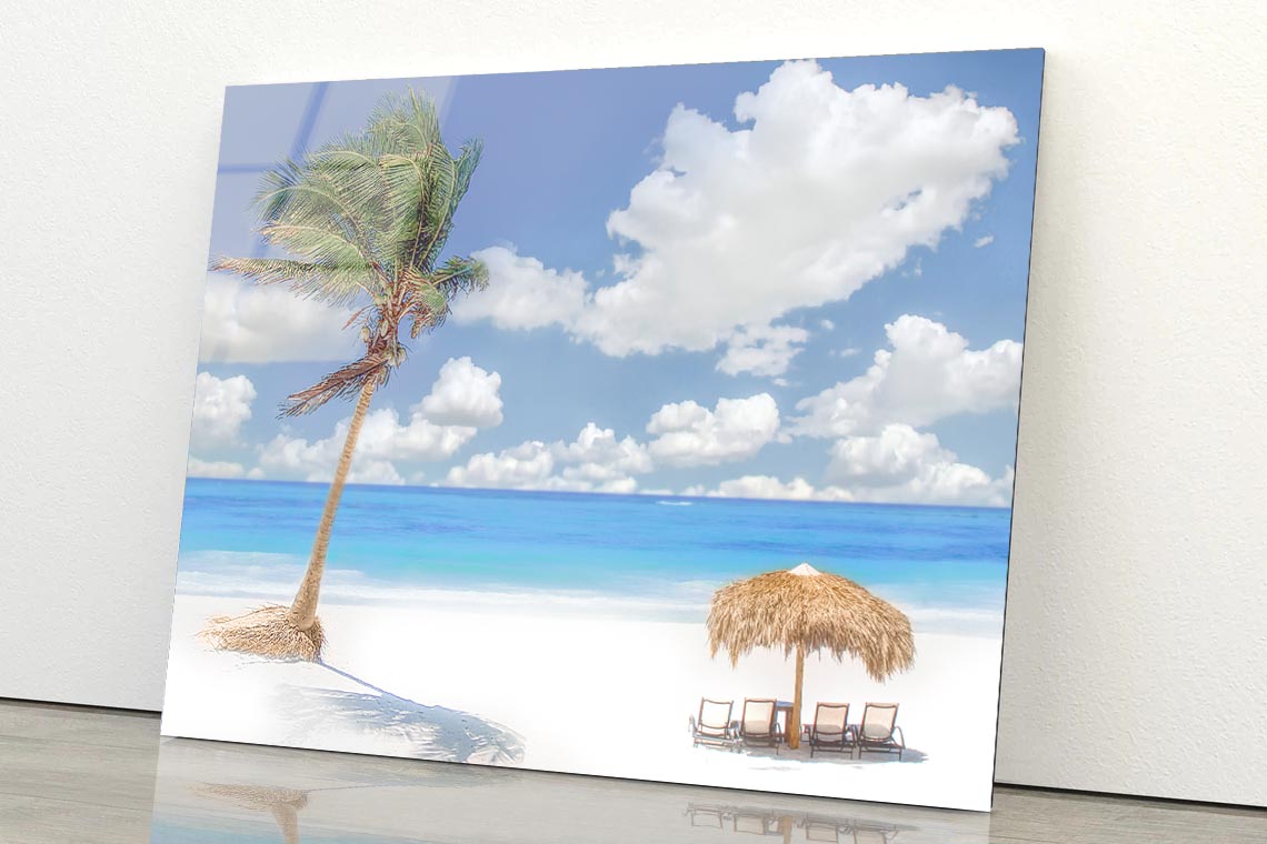 Beach Hut And Coconut Tree Acrylic Glass Print Tempered Glass Wall Art 100% Made in Australia Ready to Hang