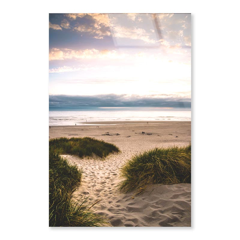 Sandy Trail Leads to The Beach Under Sunset on The Oregon Coas Portrait Photograph Acrylic Glass Print Tempered Glass Wall Art 100% Made in Australia Ready to Hang - Bella Home Decor