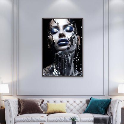 Modern Silver Blue-Eyed Woman with Dripping Paint Fashion Home Decor Premium Quality Poster Print Choose Your Sizes