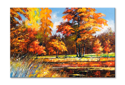 Autumn On The Bank Of The River Oil Painting Wall Art Limited Edition High Quality Print Stretched Canvas None