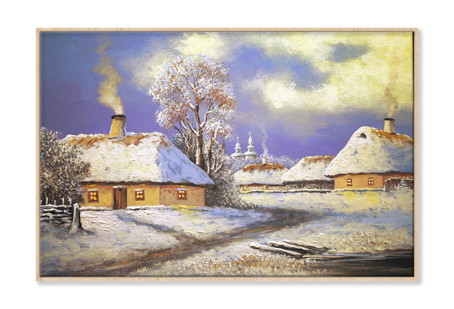 Church in Winter & Houses Landscape Oil Painting Wall Art Limited Edition High Quality Print Canvas Box Framed Natural