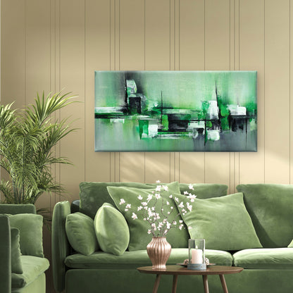 Modern Green White Abstract Wall Art Canvas Office Home Room Framed 120x60 cm - Bella Home Decor