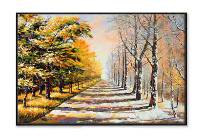 Allegory On Theme Winter Season & Autumn Season Painting Wall Art Limited Edition High Quality Print Canvas Box Framed Black