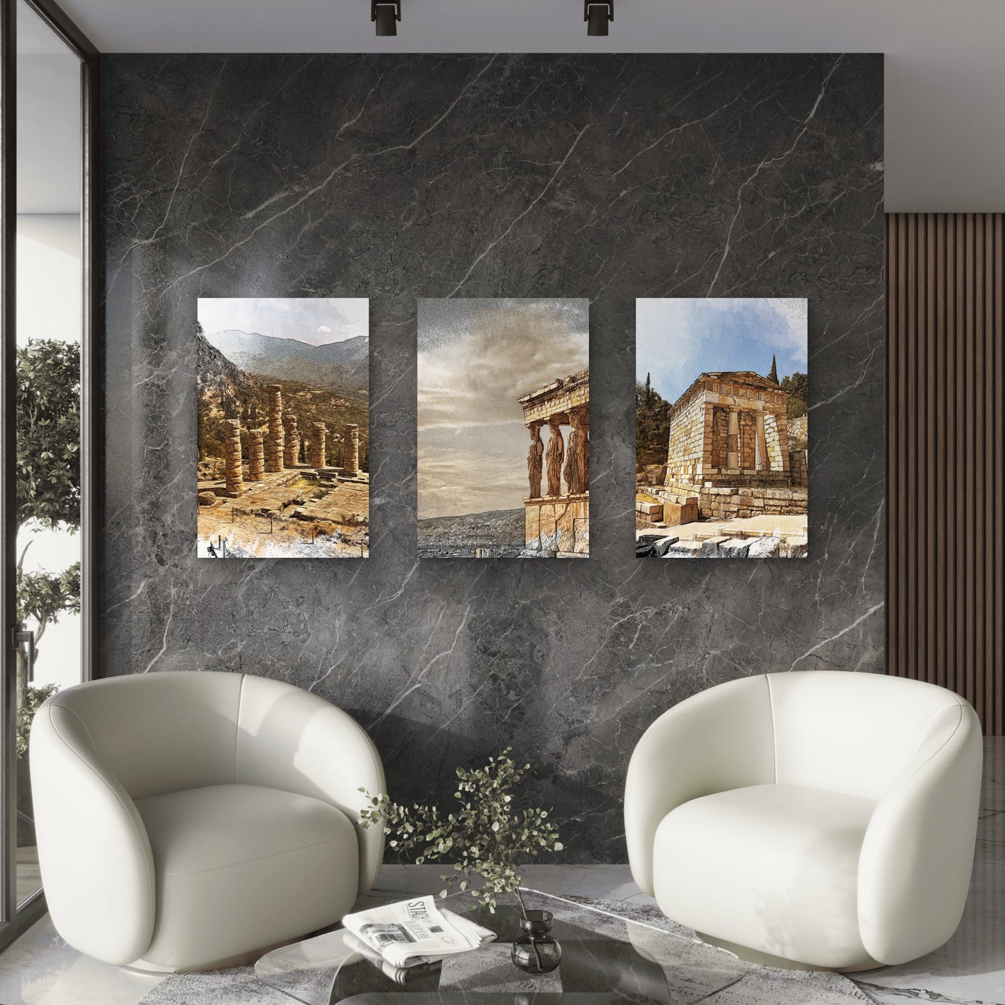 3pcs Greek Acropolis Temple Greece Ruins Wall Art Set Canvas Framed 40x60cm - High Quality Print 100% Australian Made Wall Canvas Ready to Hang