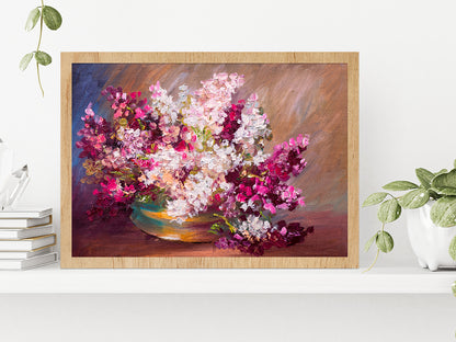 Bouquet Of Lilac & Colorful Still Life Glass Framed Wall Art, Ready to Hang Quality Print Without White Border Oak