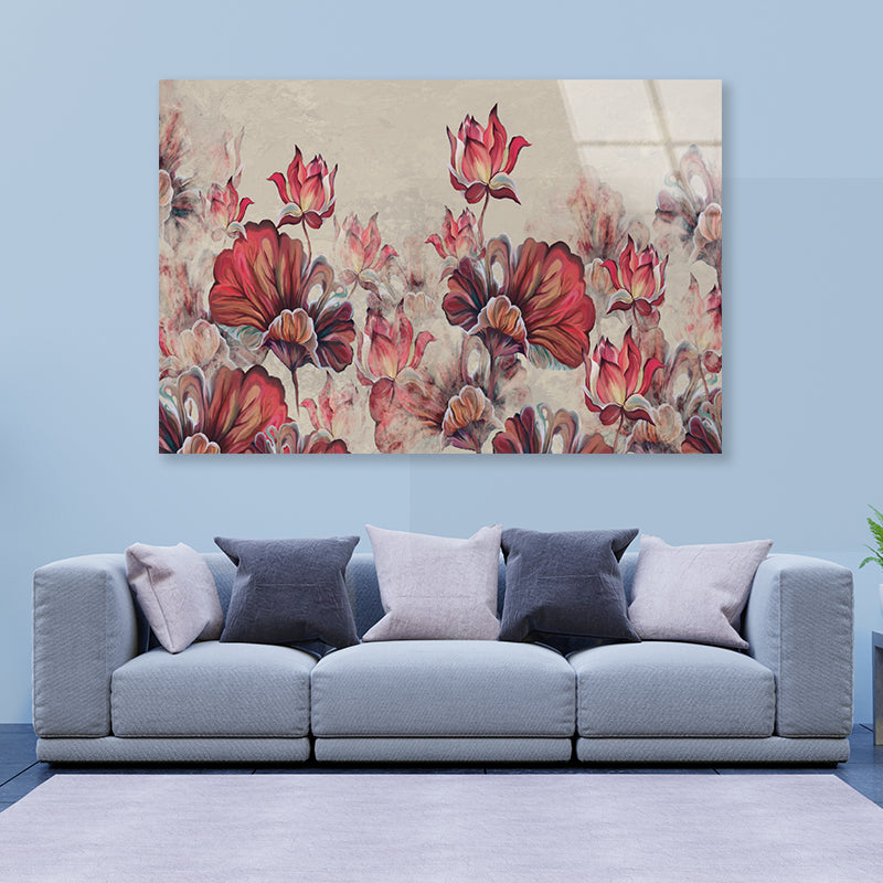 Art Painted Leaves and Water Lilies Acrylic Glass Print Tempered Glass Wall Art 100% Made in Australia Ready to Hang - Bella Home Decor