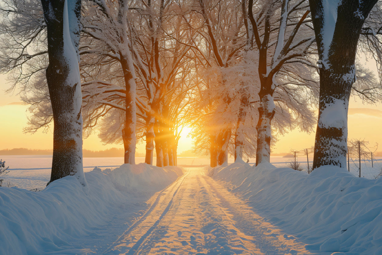 Winter with Tree Alley at Sunset Print 100% Australian Made - Bella Home Decor