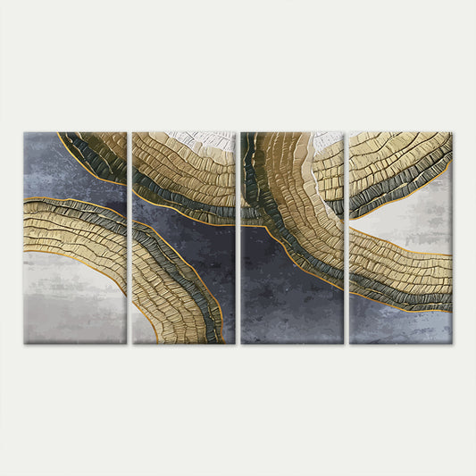 4pcs Abstract Luxury Gold Foil Textured Wave Wall Art Canvas Framed 45x80cm - High Quality Print 100% Australian Made Wall Canvas Ready to Hang