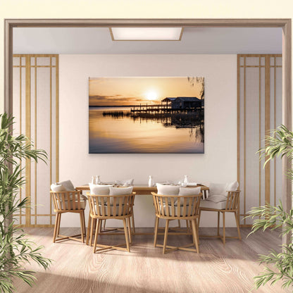 Rustic Pier Lake Boathouse Sunrise Wall Art Decor 100% Australian Made - Bella Home Decor