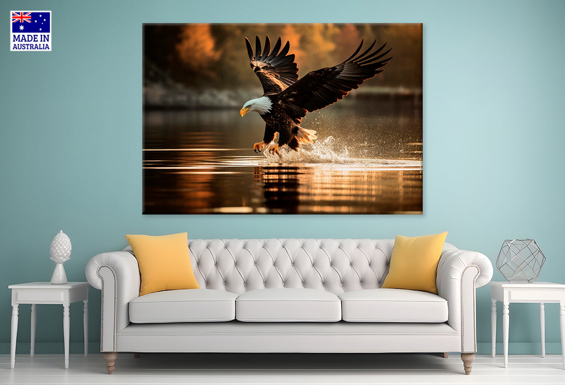 Eagle Flight Sunset River Forest Scenery Wall Art Decor 100% Australian Made