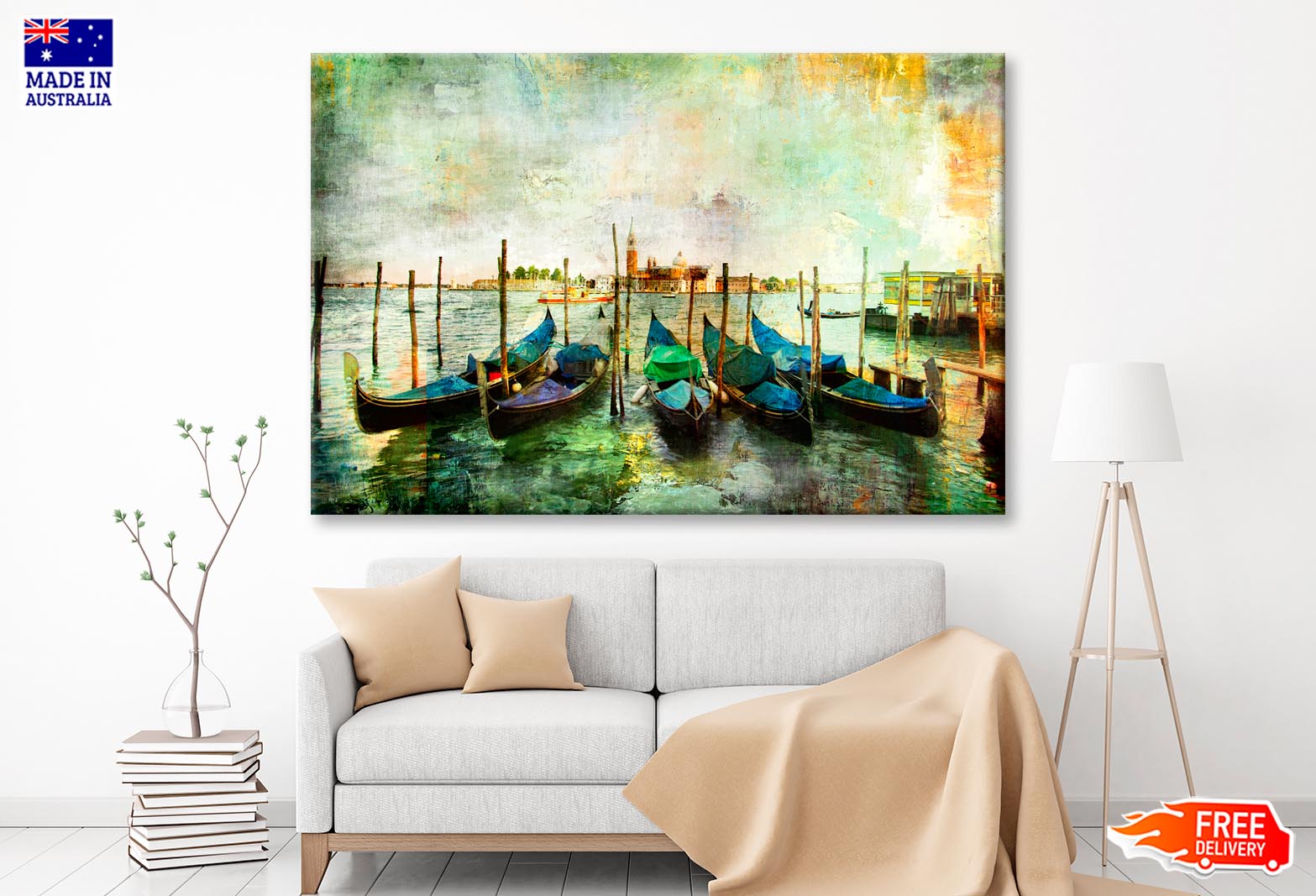 Gondolas - Beautiful Venetian Pictures - Oil Painting Style Wall Art Decor 100% Australian Made - Bella Home Decor