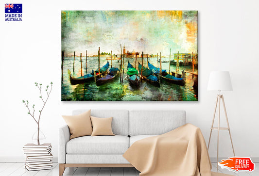 Gondolas - Beautiful Venetian Pictures - Oil Painting Style Wall Art Decor 100% Australian Made