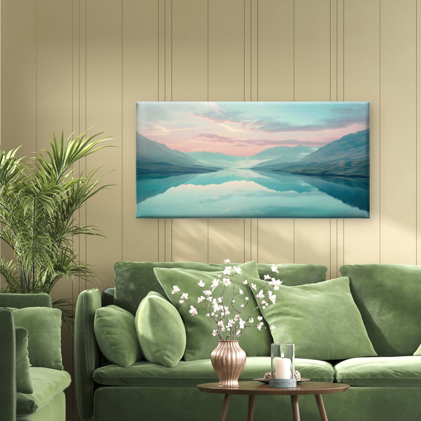 Misty Blue Mountain Lake View Wall Art Canvas Office Home Room Framed 120x60 cm