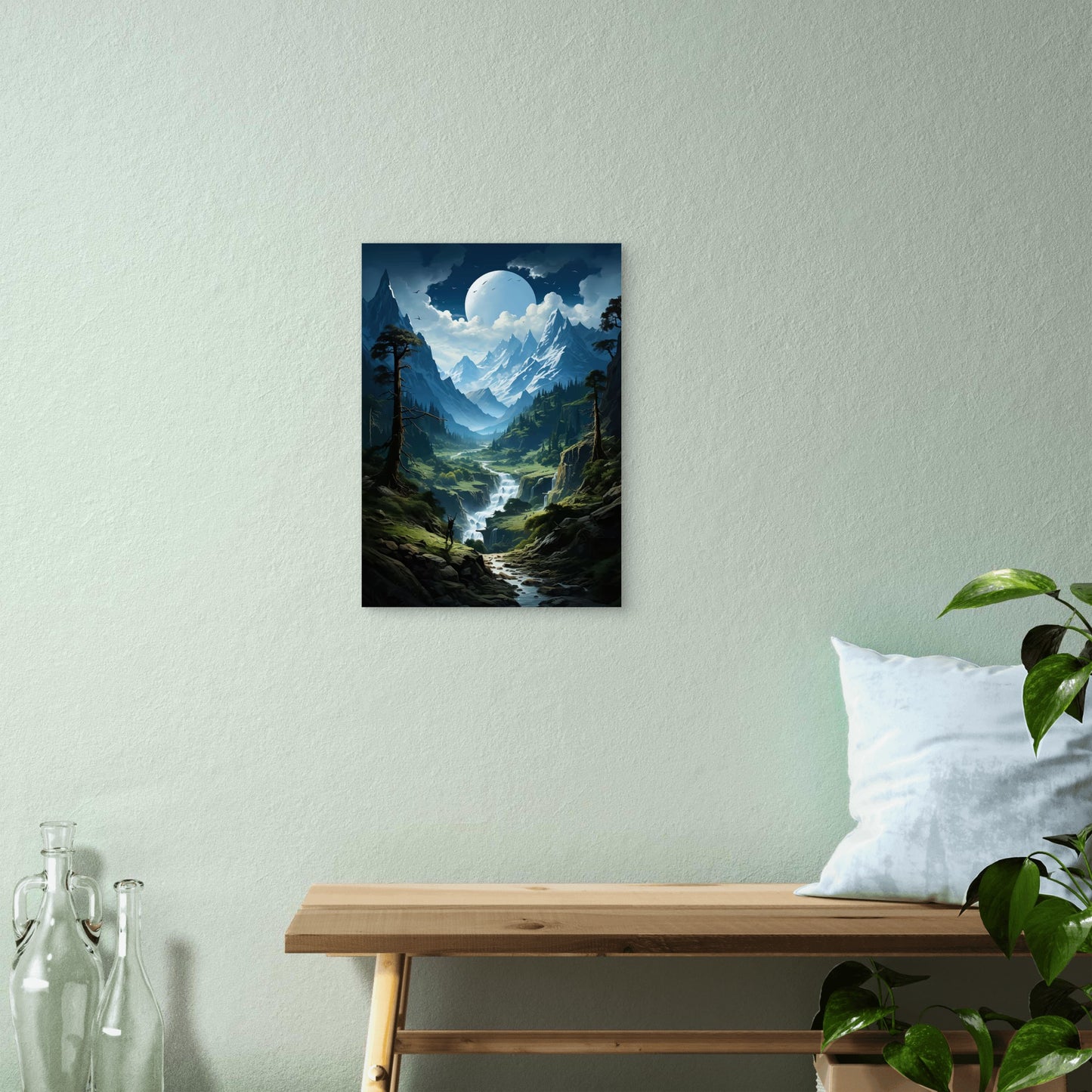 Moonlight Valley River Stream 60x90cm Metal Print Ready to Hang - Bella Home Decor