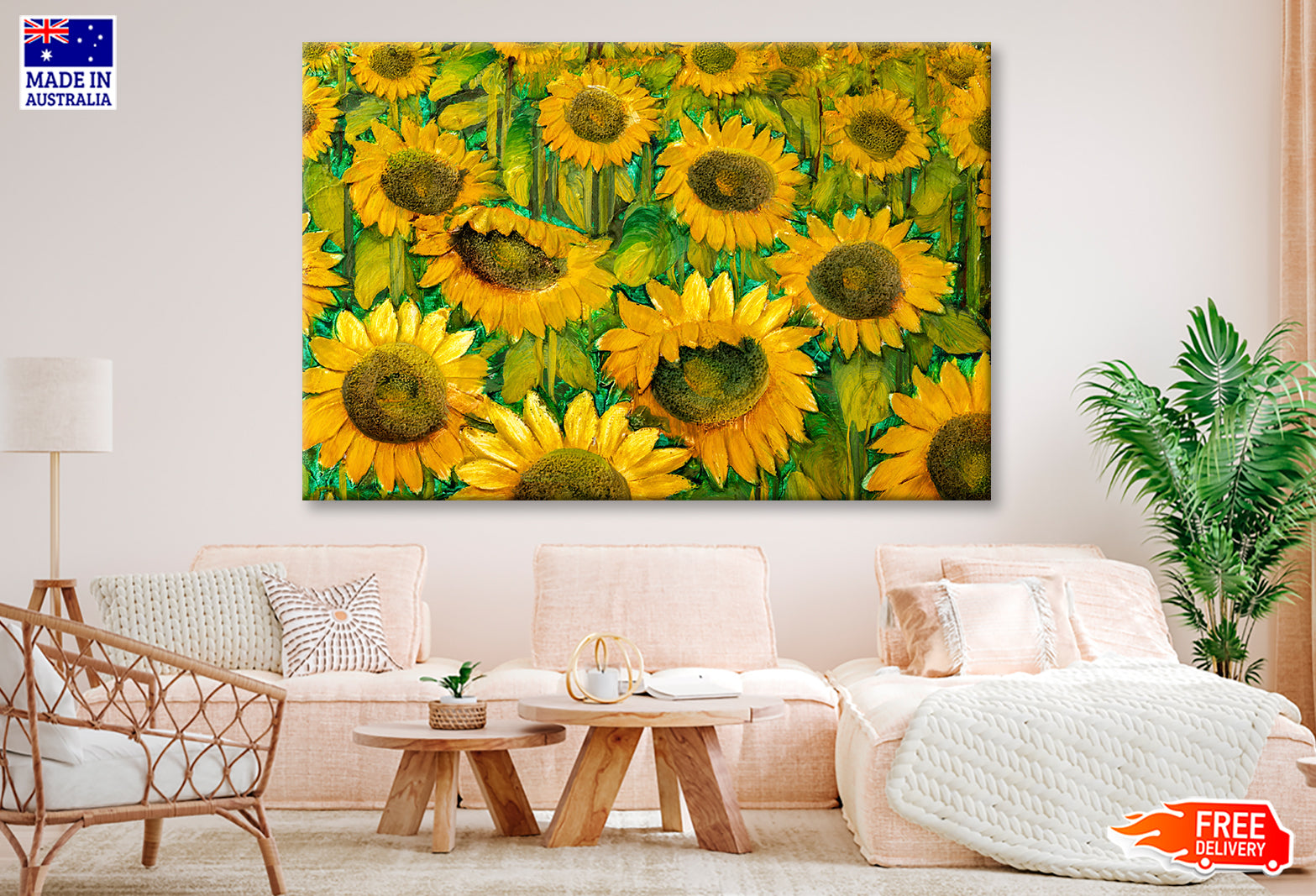 Sunflower Field Closeup Oil Painting Wall Art Limited Edition High Quality Print