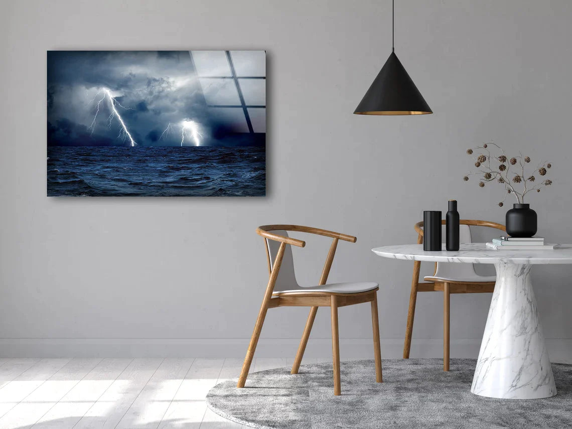 Lightning Sky Over Sea UV Direct Aluminum Print Australian Made Quality