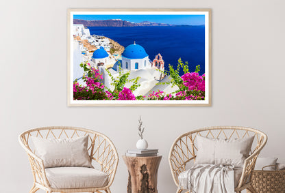 Pink Flowers in Santorini Greece Home Decor Premium Quality Poster Print Choose Your Sizes