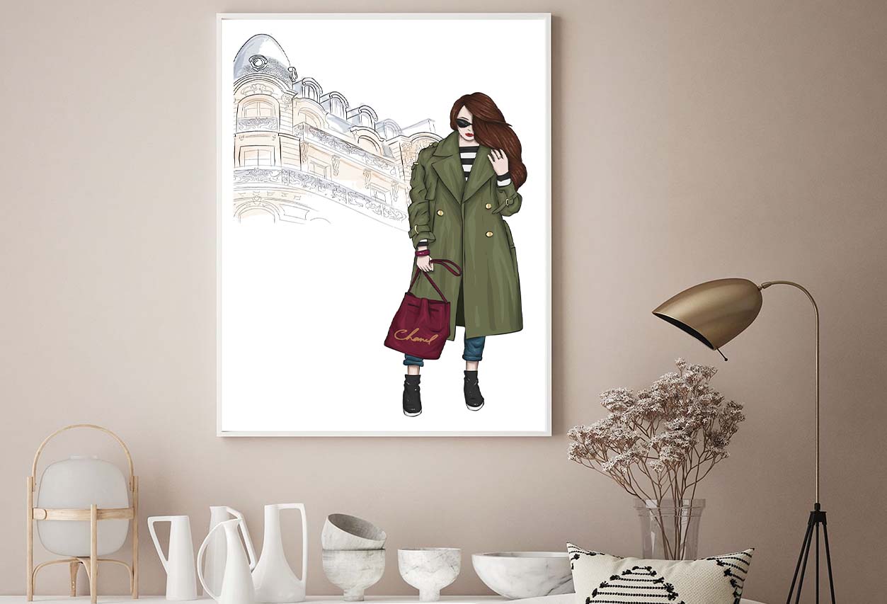 Green Girl with Red Bag Fashion Store Art Design Home Decor Premium Quality Poster Print Choose Your Sizes