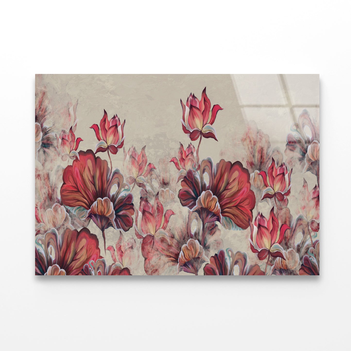 Art Painted Leaves and Water Lilies Acrylic Glass Print Tempered Glass Wall Art 100% Made in Australia Ready to Hang - Bella Home Decor
