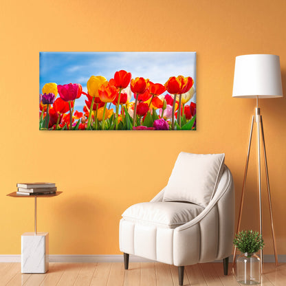 Dutch Tulip Field Blue Sky Wall Art Canvas Office Home Room Framed 120x60cm