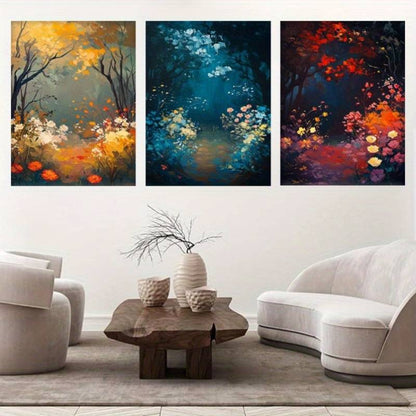 3pcs Golden to Navy Blue Triptych Forest Scene Wall Art Set Canvas Framed 60x90cm - High Quality Print 100% Australian Made Wall Canvas Ready to Hang - Bella Home Decor