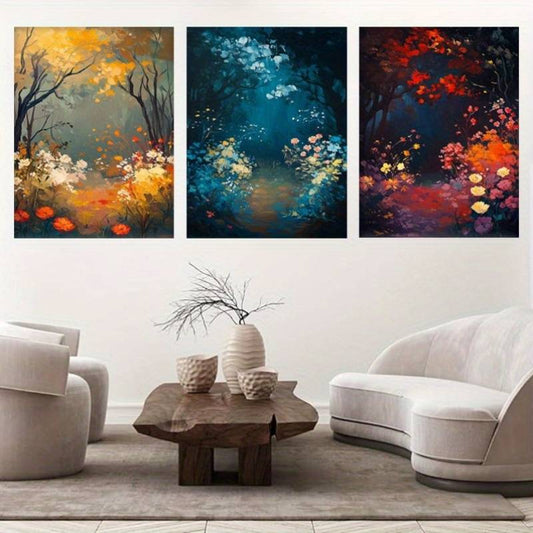 3pcs Golden to Navy Blue Triptych Forest Scene Wall Art Set Canvas Framed 60x90cm - High Quality Print 100% Australian Made Wall Canvas Ready to Hang