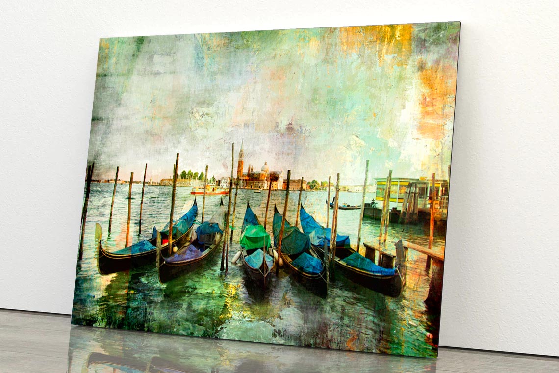 Gondolas - Beautiful Venetian Pictures - Oil Painting Style Acrylic Glass Print Tempered Glass Wall Art 100% Made in Australia Ready to Hang