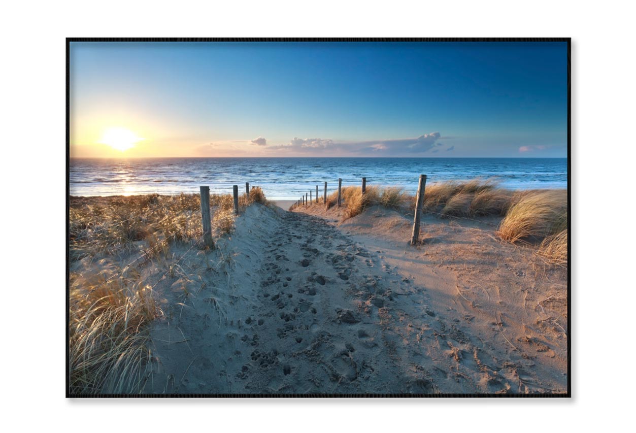 Path On Sand to Ocean Beach at Sunset, Netherlands Home Decor Premium Quality Poster Print Choose Your Sizes - Bella Home Decor