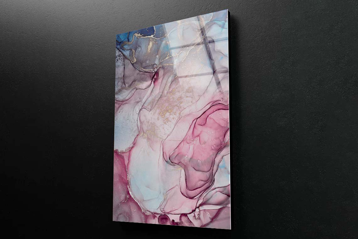 Pink Gold Ink Acrylic Glass Print Tempered Glass Wall Art 100% Made in Australia Ready to Hang