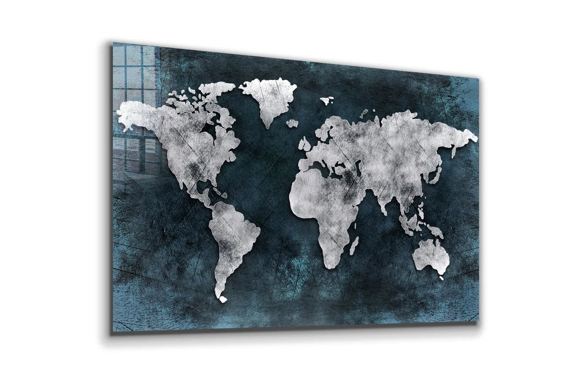 Silver World Map Vector UV Direct Aluminum Print Australian Made Quality