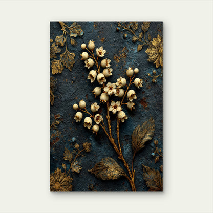 Vintage Gold Flower Floral Lily Dark 40x60cm Metal Print Ready to Hang
