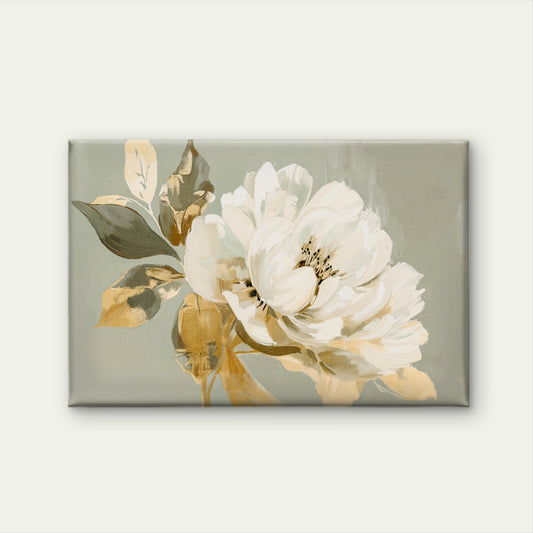 Soft Sage Green White Peony with Textured Petals Painting Wall Art Decor 100% Australian Made