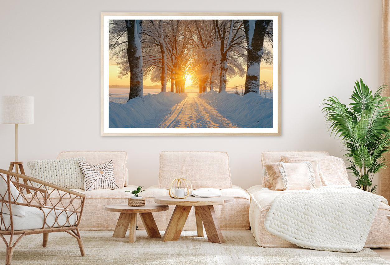 Winter with Tree Alley at Sunset Home Decor Premium Quality Poster Print Choose Your Sizes - Bella Home Decor