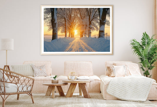 Winter with Tree Alley at Sunset Home Decor Premium Quality Poster Print Choose Your Sizes - Bella Home Decor