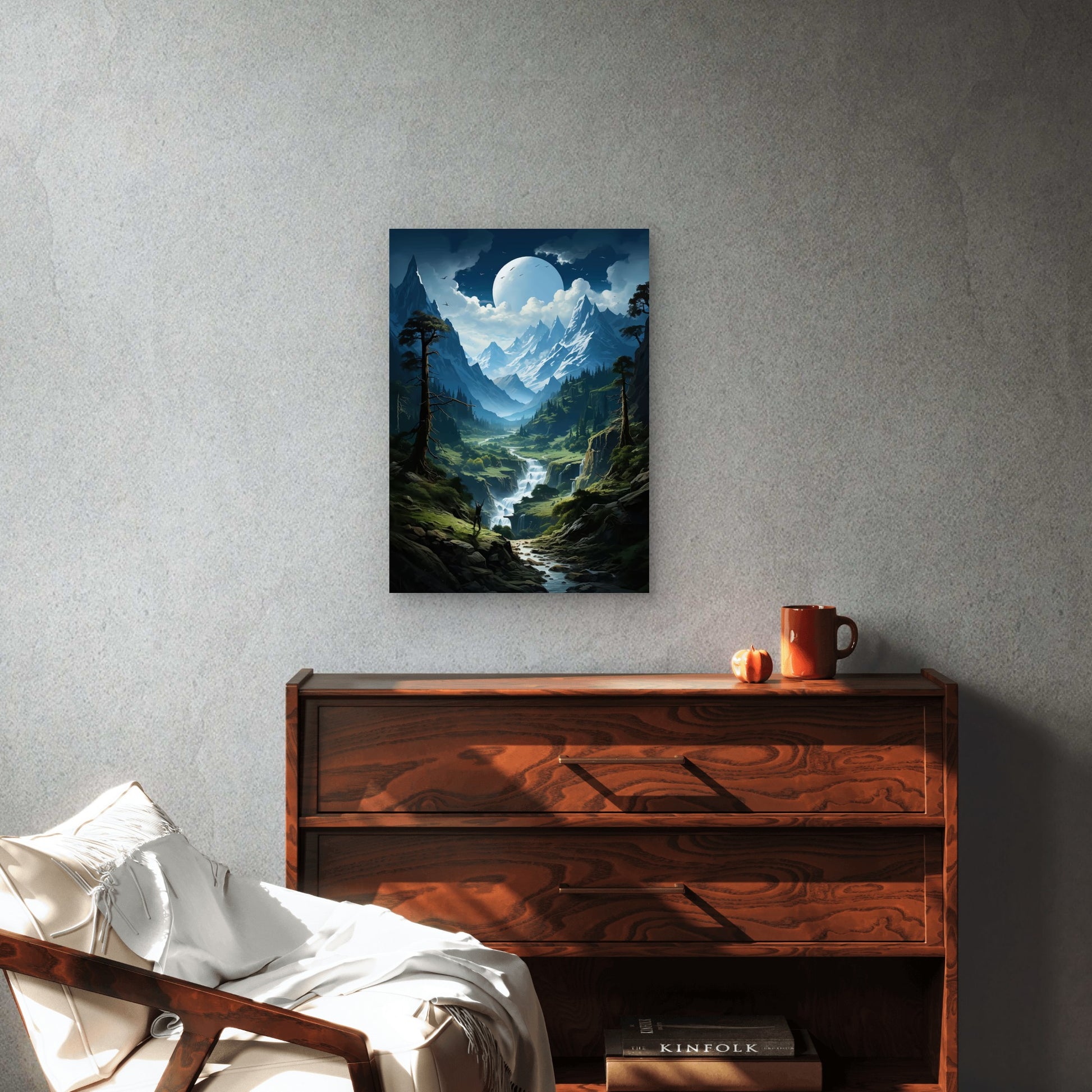 Moonlight Valley River Stream 60x90cm Metal Print Ready to Hang - Bella Home Decor