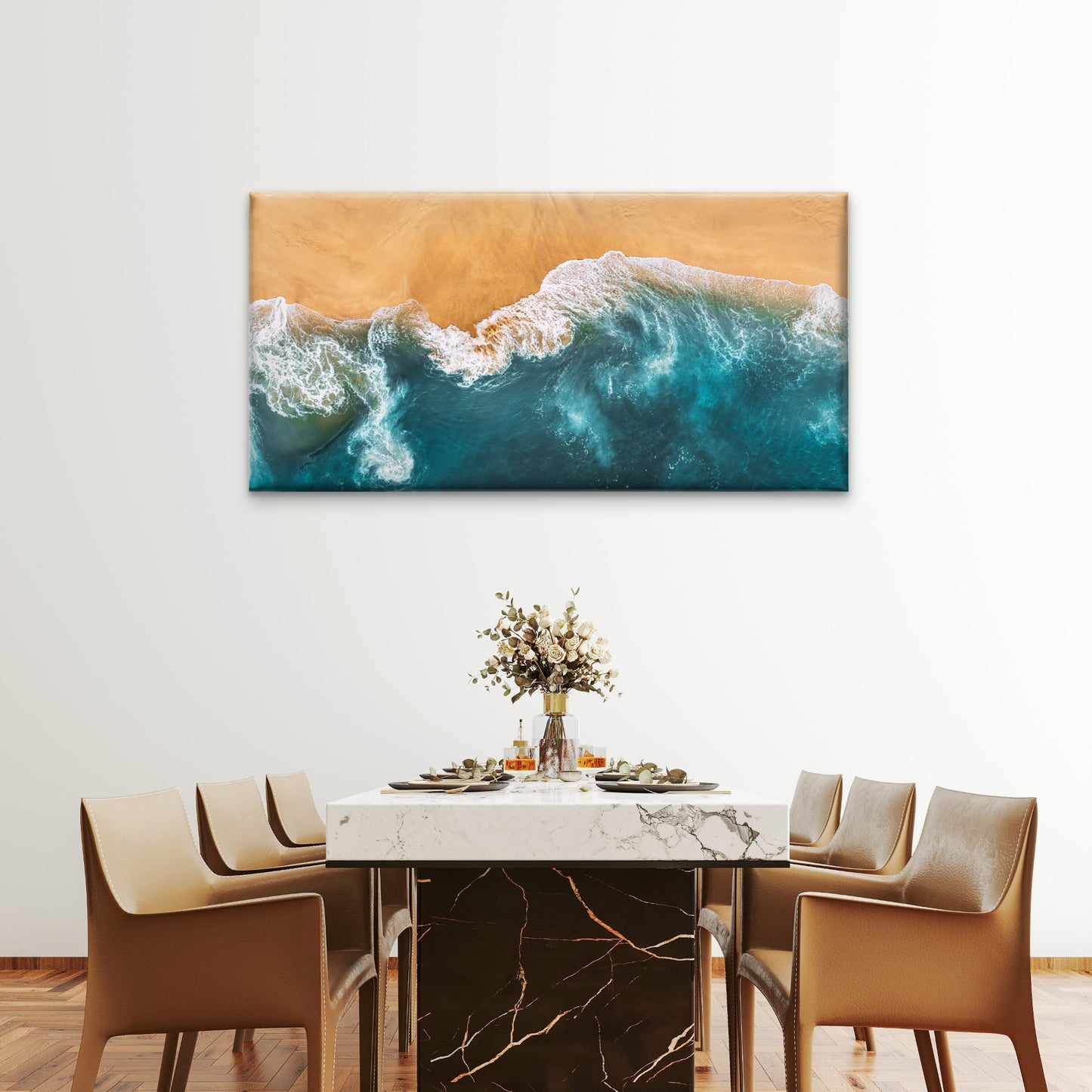 Blue Ocean Waves Crashing Beach Wall Art Canvas Office Home Room Framed 120x60cm