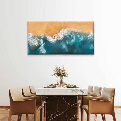 Blue Ocean Waves Crashing Beach Wall Art Canvas Office Home Room Framed 120x60cm
