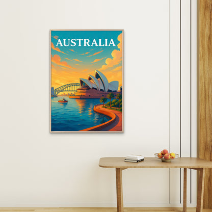 Australia Sydney Opera House and Harbour Bridge Scenery Travel Poster Print Wall Art