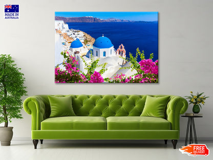 Pink Flowers in Santorini Greece Print 100% Australian Made - Bella Home Decor