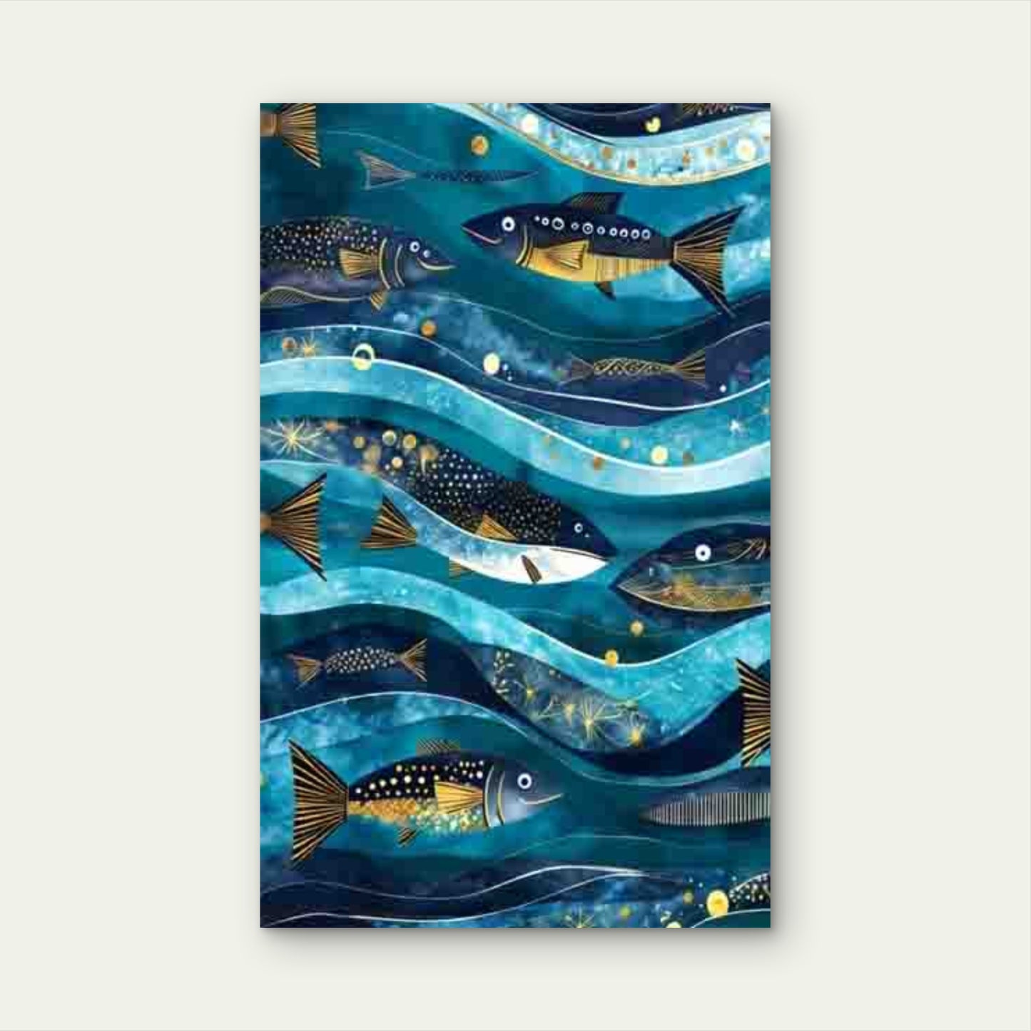 Ocean Theme Blue Fish and Wave 60x90cm Metal Print Ready to Hang