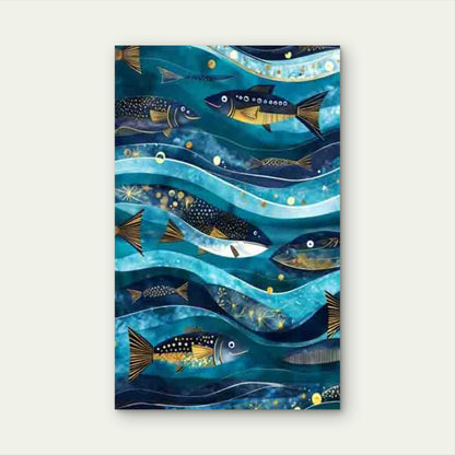 Ocean Theme Blue Fish and Wave 60x90cm Metal Print Ready to Hang