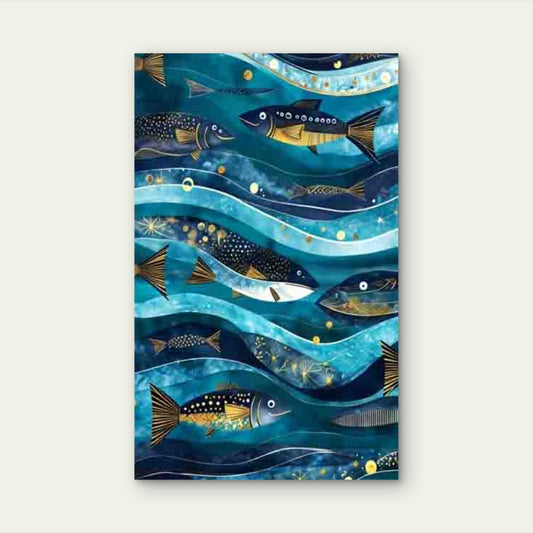 Ocean Theme Blue Fish and Wave 60x90cm Metal Print Ready to Hang