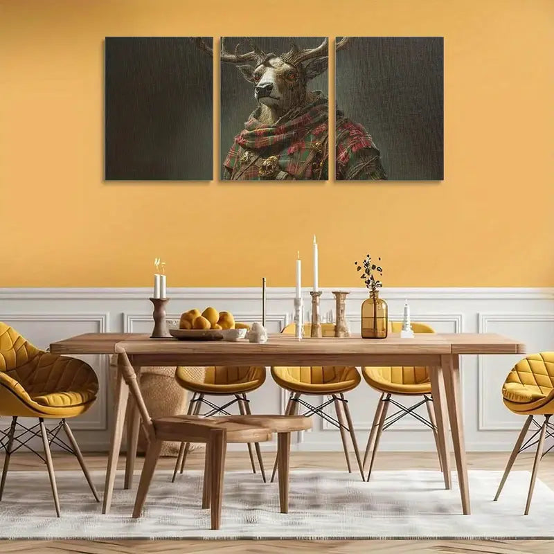 3pcs Deer Alike Humanoid with Tartan Pattern Metal Print Ready to Hang Art