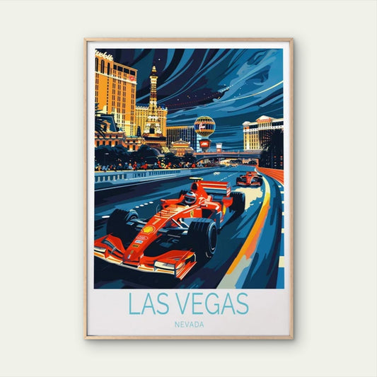 Las Vegas Nevada, Formula One Race Night Travel Poster Print Wall Art - Bella Home Decor
