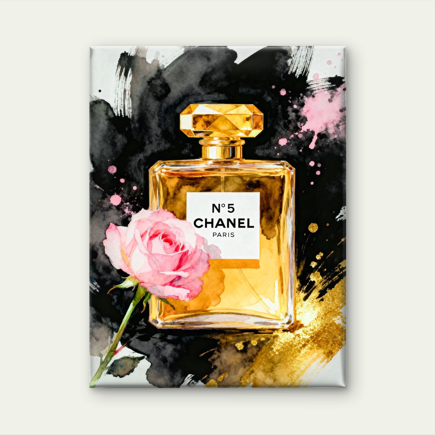 High End brand Perfume bottle with a pink rose Canvas Print Fashion Wall Art Decor 100% Australian Made